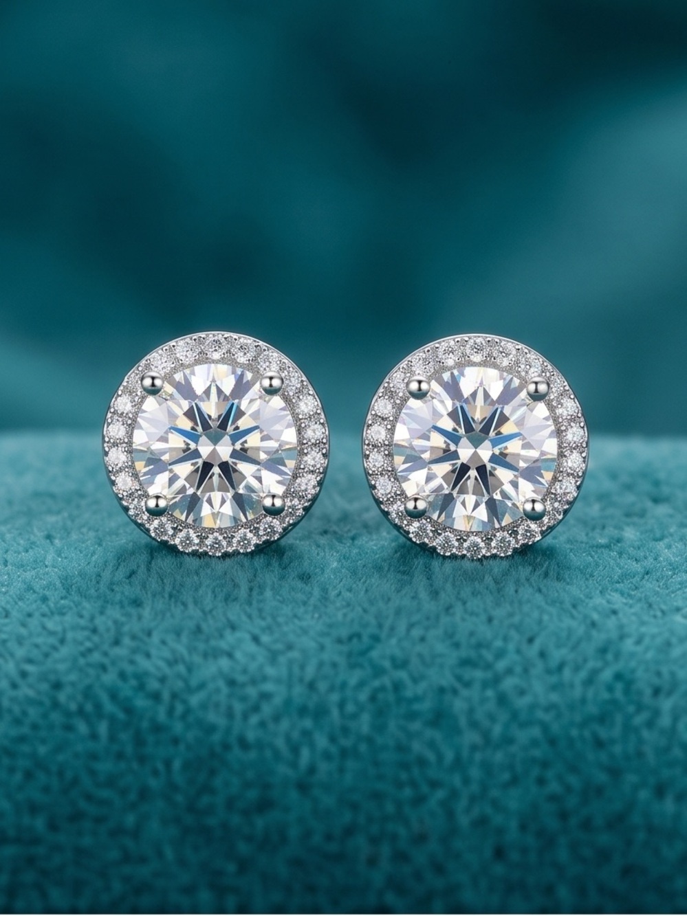 Silver 925 Sterling Silver GRA Certified Moissanite earrings Halo studs